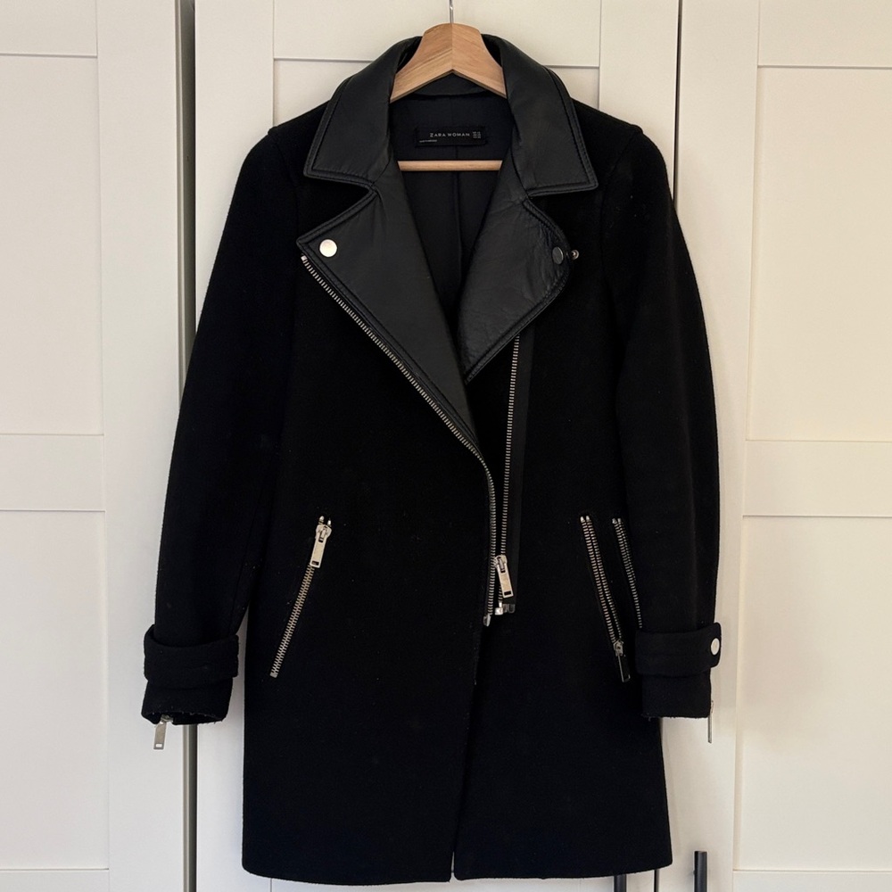 Zara Black Leather Coat Jacket